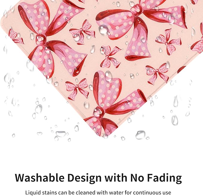 Seorsok Square Aesthetic Oversized Pink Polka Dot Bows Mouse Mat,Premium Textured Mouse Pads for Office Laptop,Washable Square Mousepads with Extended Stitched Edges Non Slip Rubber Base