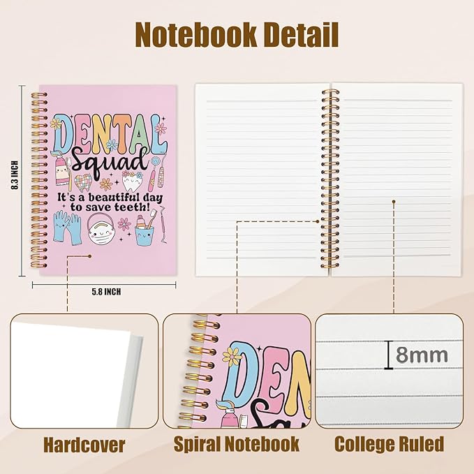 Dental Dentist Gifts Notebook, Dental Assistant Graduation Gifts Journal, Pink Dental Squad Spiral Notebook Journal for Note Taking, Dentist Office Supplies, 5.5x8.3 Inch
