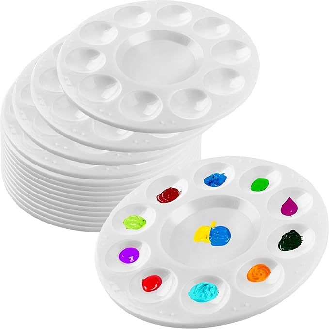 LotFancy 32 Pack Paint Tray Palettes, Plastic Paint Pallets, Painting Tray Palette, Round Paint Holder Tray, DIY Craft, Art Painting, Classes, Play Party, Kindergarten or School