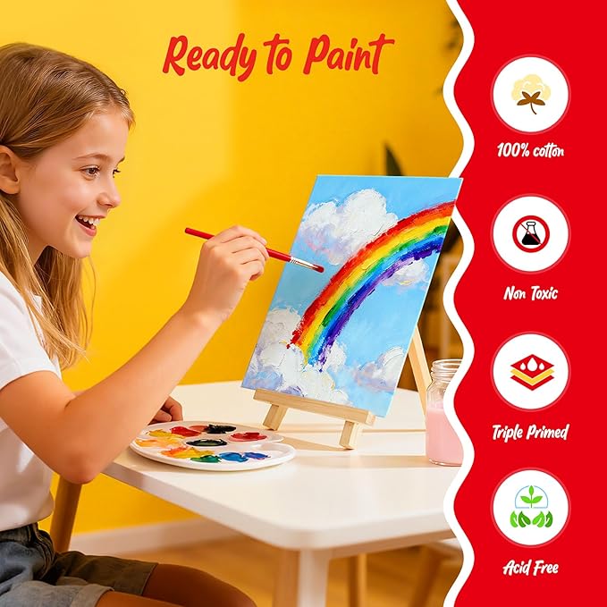Canvas Boards for Painting 20 Pack, 4 of Each 4x4, 5x7, 8x10, 9x12,11x14 Primed White Art Canvas Panels for Acrylic, Oil Paint, Watercolor