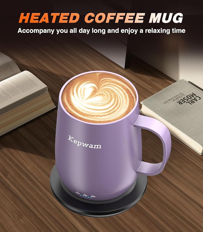 Self Heating Coffee Mug T2, 16oz Smart Heated Coffee Mug, 150 Min Battery Life - Hot up to 149℉ Temperature Control Coffee Mug Warmer, Gifts for Dad Mom (No APP)