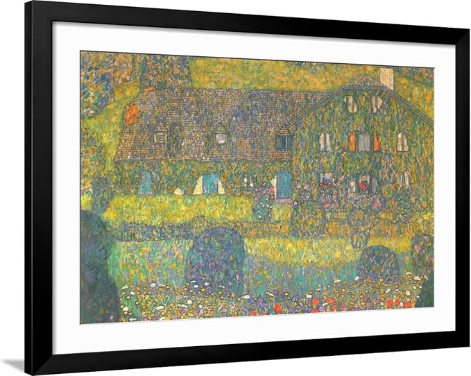 ART.COM Wall Art Print House in Attersee on Black Frame by Gustav Klimt, 44" x 32"