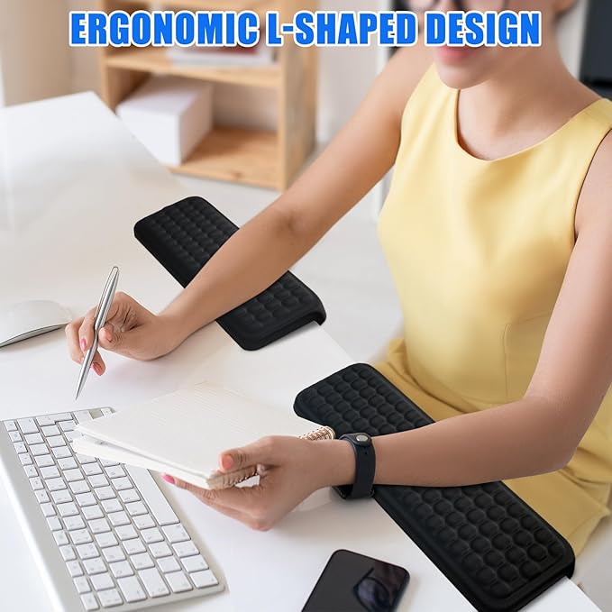 L-Shaped Desk Elbow Pad，Arm Rest for Desk 2-Piece Ergonomic Wrist Rest with Non-Slip Base Memory Foam Elbow Support Padding for Computer Keyboard, Office and Home (Fabric)