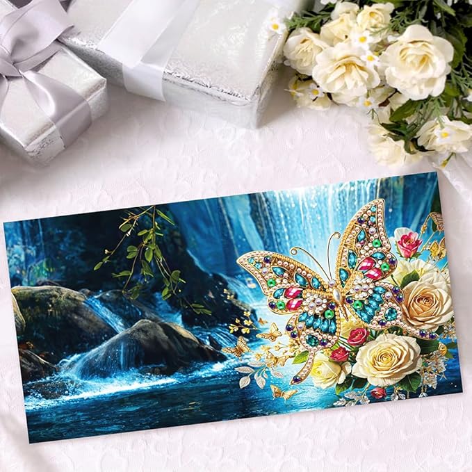 Ceitura 6Pcs DIY Diamond Art Painting Crafts Rhinestone Painting Greeting Card Making Kit Postcard for Holiday Christmas New Year Party Favors (Flower Butterfly)