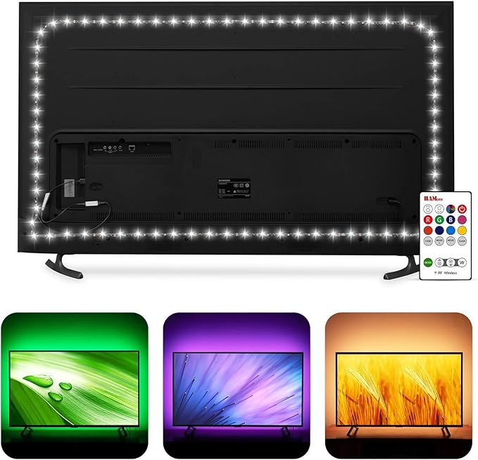 HAMLITE TV Bias Lighting 6500K True White for 70 72 75 80 82 85 Inch TV, 18Ft USB TV LED Backlight with RF Remote Cover 4 Sides Behind TV Background Room Decor Gaming Light for Men Ambient Mood Light