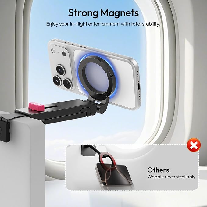 ULANZI Airplane Phone Holder, MA88 Magnetic Phone Tripod for Flying Desk Office,360° Rotation Selfie Stick for Magsafe iPhone 17/16/15/14/13/12, Airplane Hands-Free Trave Essentials, Black