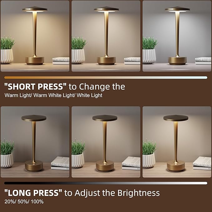 Rechargeable Cordless Table Lamp, LED Portable Powered LED Battery Light 6000mAh USB Desk Lamp, for Restaurants Outdoor (Titanium)