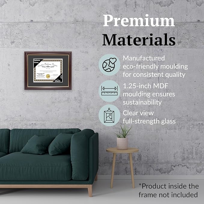 Creative Picture Frames 14x11 Mahogany Gold Rim Diploma Frame with Black Mat Glass and Installed Wall Hangers | Frame Holds 16x20 Media without Mat