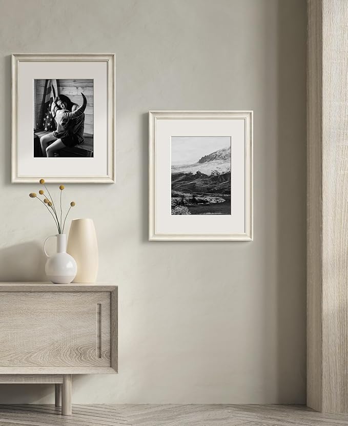 Yaetm 16x20 Picture Frame Matted to 11x14 Set of 2, 1.4" Wide Molding & Rustic White 16x20 Frames for Wall Gallery, Wall Mounting (2 pack, White)