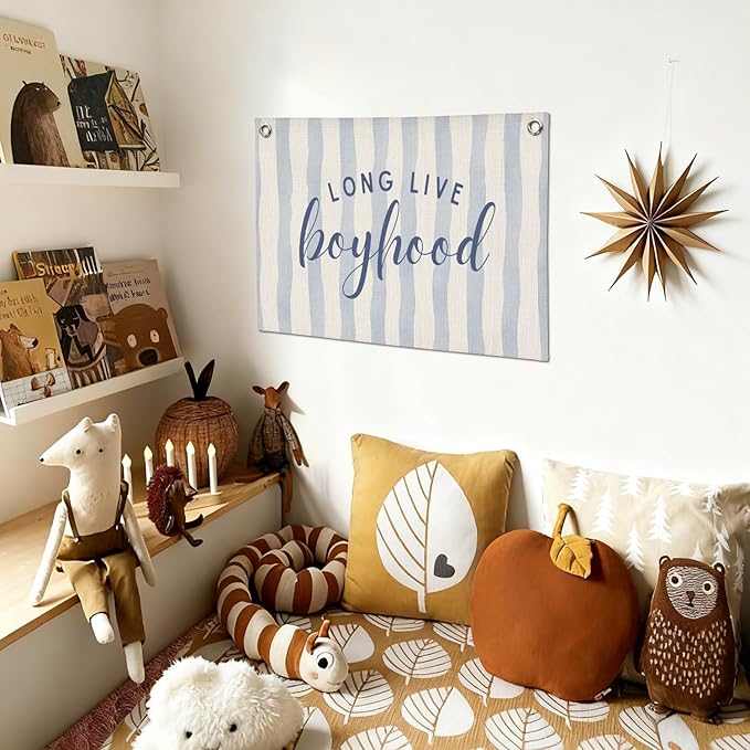Navy Blue Decor Long Live Boyhood Wall Art,Boy Room Decor,Nursery Playroom Banner Print Wall Decor for Boys Bedroom Living Room Toddler Decorations Teen Boy Kid 30X20 Inch
