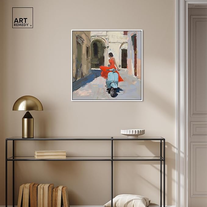 Art Remedy Venice Visits Canvas Classic Landscape Art, White Frame, 24" x 24"