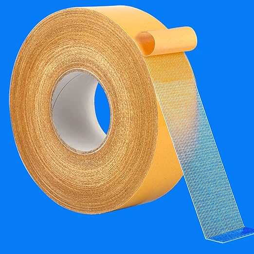 Double Sided Fabric Tape Heavy Duty Mounting Tape 0.79" x 66FT Resistente Clear Super Stick Tape with Fiberglass Mesh High Tack Strong Adhesive for Clothes Carpet Arts