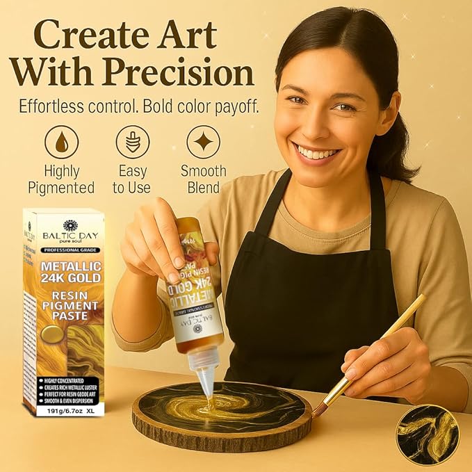 Metallic 24K Gold Epoxy Resin Pigment Paste XL (191g/6.7oz) – Opaque Epoxy Dye & High Concentration Coloring Paste, Mica Powder Alternative for Resin Art, Jewelry, Tumblers, River Tables