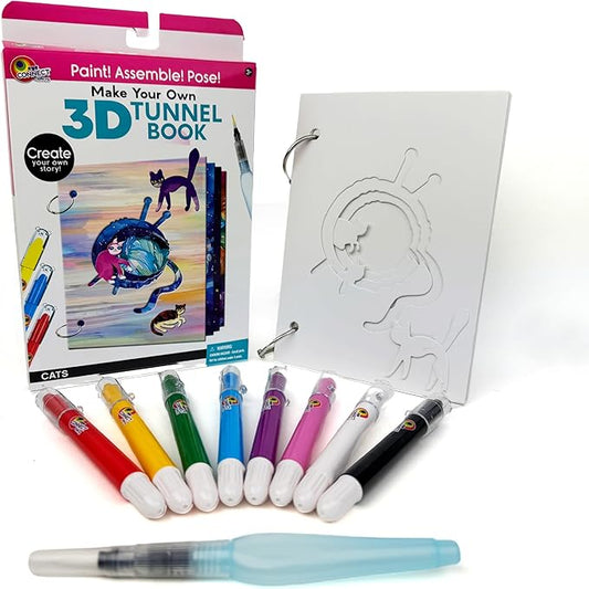EyeConnect Crafts DIY Medium 3D Tunnel Book - Cats | Creative Pop-in STEAM Craft Set for Kids & Teens | Build Paint & Customize with Mini Animal Characters | Fun Pop-Up Art Activity Kit