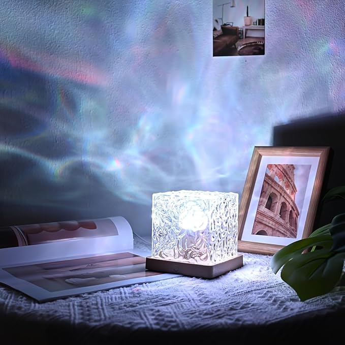 Northern Lights Ocean Wave Projector Light, Galaxy Light Projector, 16 Colors Gradual Rotating Flame Water Ripple Ambient Night Light Non-Wood for Bedroom, Room Decor, Kids Room (RC)