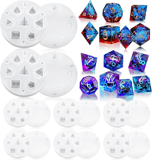 WILLBOND 8 Pcs Dice Resin Molds Silicone for Epoxy Resin Casting with 7 Standard Stereoscopic Cavities, Food Grade Silicone Molds for DIY Dices Making, Table Board Game