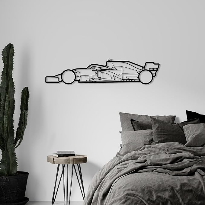 DecoSoul Formula 1 Metal Wall Art, F1 Race Car Metal Silhouette, Minimalist Sculpture for Garage, Man Cave, Sports Car, (Black - 35 x 8' inch)