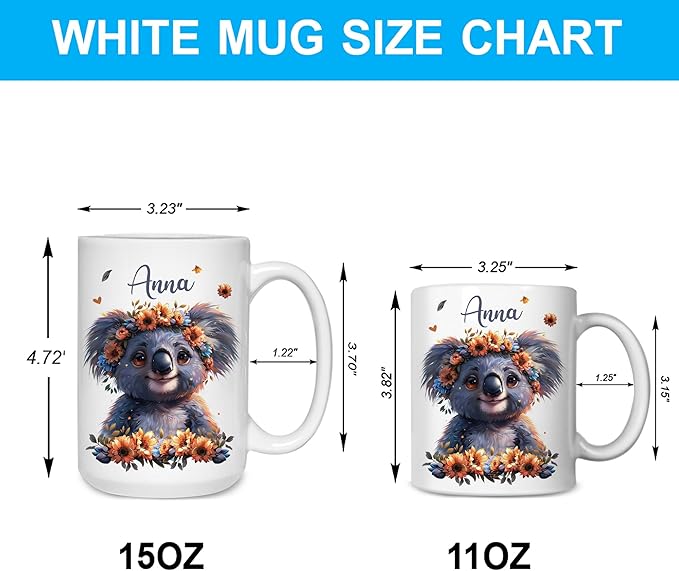 Hyturtle Personalized Cute Koala Coffee Mug - Gift For Koala Lover - Just A Girl Who Loves Koalas - Koala Gift For Women - Animal Lover Gift - Birthday - Custom Coffee Cup Ceramic Mug 11oz - 15oz