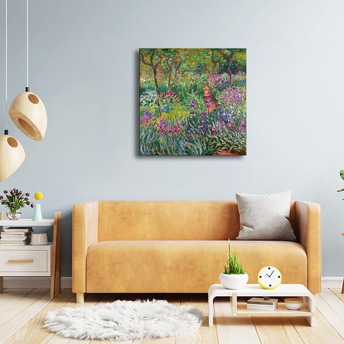 Wieco Art Canvas Print Wall Art The Iris Garden at Giverny,1899-1900 by Claude Monet Impressionism Art Print Picture Artwork for Living Room Bedroom Home Kitchen Decorations