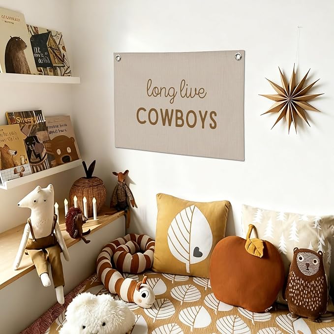Western Nursery Decor,Long Live Cowboys Wall Art,Western Cowboy Wall Decor Hanging Banner Flag for Kids Boys Toddler Nursery Room Bedroom Playroom 30x20 Inch