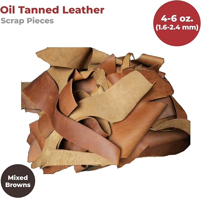 ELW Oil Tanned Leather Scraps | 4-6 oz (1.6-2.4 mm) Medium Weight | Size: 25 LB | Genuine Cowhide Full Grain Leather Remnants for Crafting, Ideal for DIY Leatherworking Projects | Color: Mixed Brown