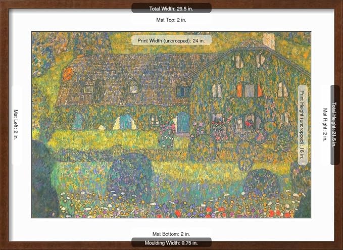 ART.COM Wall Art Print House in Attersee on Brown Frame by Gustav Klimt, 29" x 21"