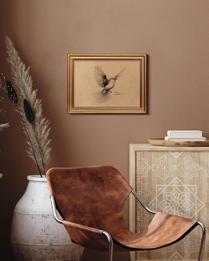 Bzstyleart Vintage Wall Art Decor,Framed Vintage Wall Decor Texas State Bird,Anthropologie Art,Birds Canvas Prints Home Decor,Sketch Painting Picture for Living Room Decor,12L x 16W