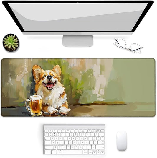 Corgi Dog Beer Gaming Mouse Pad, Mouse Pad, Desk Mat, Non-Slip Rubber Base MousePads for Computers Laptop Office School Home Accessories Decor Gifts 31.5" x 11.8"