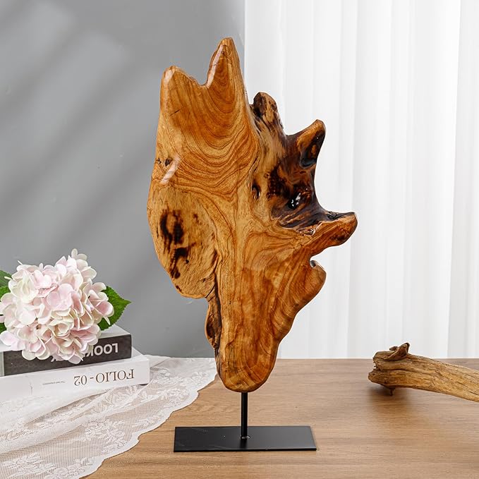 THY COLLECTIBLES Irregular Handcarved Root Wood Sculpture, Wood Tabletop Abstract Standing Sculpture for Home Decor Natural Edge Tabletop Statue (Small)