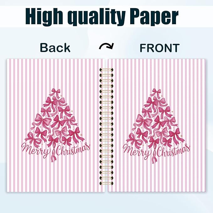 Coquette Pink Bow Christmas Spiral Notebook, Preppy Christmas Tree Journal for School Office Supplies, Girly Xmas Aesthetic Holiday Hardcover Journal 5.5x8.3 Inch