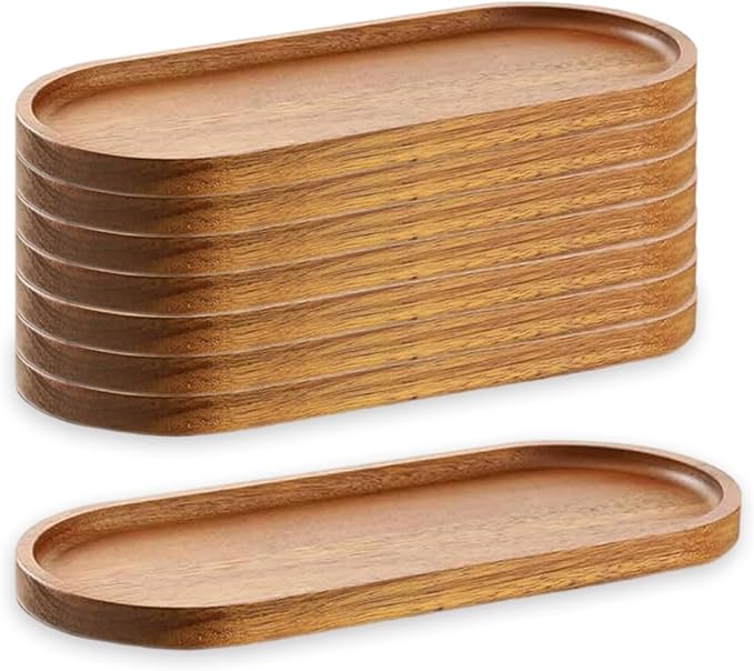 8Pack Wood Serving Trays 11.5x4 Inch Charcuterie Boards Oval Wooden Plates Wood Serving Platter Cheese Dinner Plates Bulk for Dessert Snack Bread Fruit Appetizer Dishes