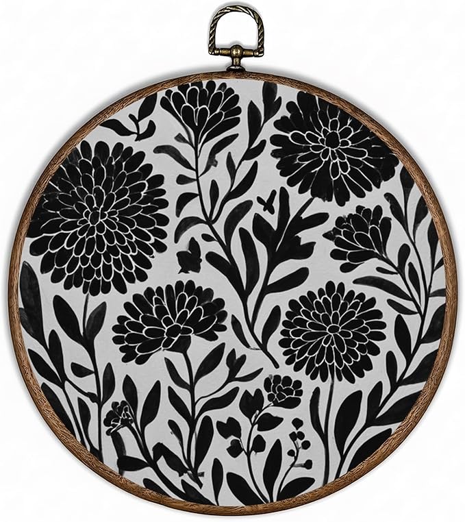365CUSGIFTS Boho Wildflowers Wall Art Canvas Frame Hanging Prints, Flower Landscape Round Wall Art Decor for Bathroom Home Gallery Decorations 10"x10"