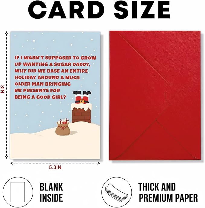 (5.3x8in) Funny Adult Christmas Card for Her, Naughty Sugar Daddy Holiday, Santa Stuck in Chimney, Festive Greeting for Girlfriend, Wife or Friend, Sexy Xmas Card with Envelope (Xmas 45)
