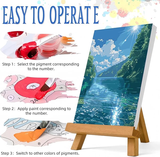 JYXSJYYD Paint by Numbers Kit for Adults Beginner,River Forest Sky Paint by Number Kits Canvas Without Framed,DIY Acrylic Oil Painting Adults Paint by Numbers Kits for Home Wall Decor 16x20 Inch