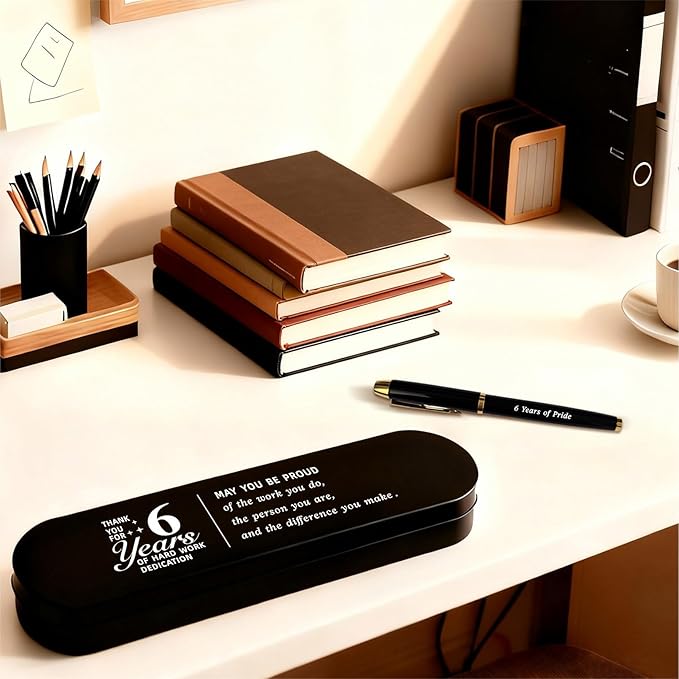 6 Year Work Anniversary Pen Gift- Engraved Gel Pen for Employee & Staff Appreciation Award, 6 Year Service Recognition
