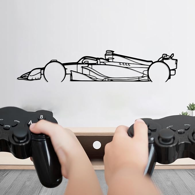 Formula Car metal Wall Art, Sports Car metal Silhouette, Formula Car Lovers Metal Wall Decor, Racing Gifts For Men, Minimalist Sculpture for Garage, Man Cave, Gift for Father's, (Black-45"x12.4" inch)