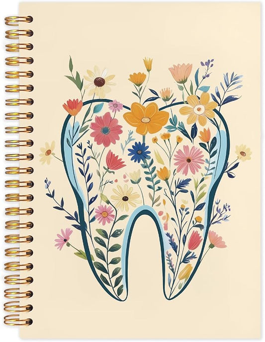 WUCHJ Dentist Gifts Notebook Journal, Dental Assistant Office Gifts for Women, Yellow Floral Tooth Dental Spiral Notebook Journal for Note Taking, Dentist Office Supplies, 5.5x8.3 Inch