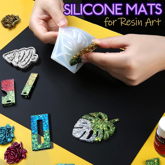 LEOBRO Silicone Mats, 11.69" x 8.26" Silicone Mats for Resin Molds, Crafts, Play Dough Mat, Clay Mat, Dark Gray & Black