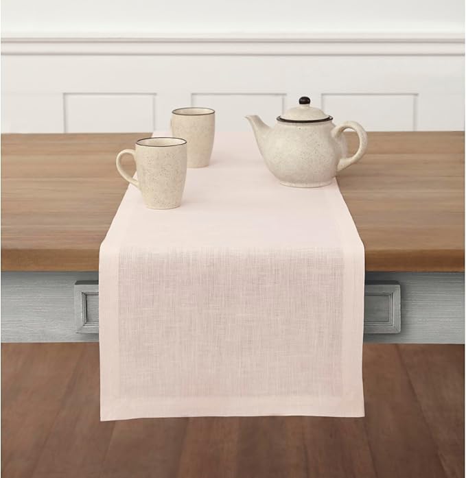 Solino Home Linen Pink Table Runner 60 Inches - 100% Pure Linen Small Table Runner 14 x 60 Inch Ideal for Dresser and Coffee Tables, Valentines, Spring, Easter - Fete