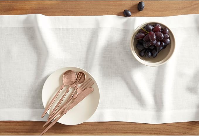 Solino Home Linen White Table Runner 96 Inches Long - 100% Pure Linen Dining Table Runner 14 x 96 Inch for Winter, Valentines, Spring, Easter - Sonoma