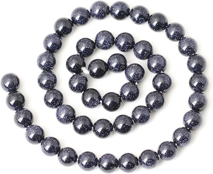 45PCS 8mm Natural Blue Sandstone Gemstone Round Loose Beads Stone Beads for Jewelry Making DIY Findings 1 Strand 15"