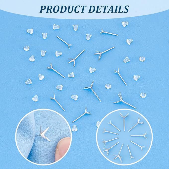 UNICRAFTALE 10Pcs 5 Sizes Platinum Prong Earring Setting 925 Sterling Silver Stud Earring Findings Metal Blanks Claw Earring Posts Beads Rhinestone Component for Jewelry Making Stud Earrings Crafts