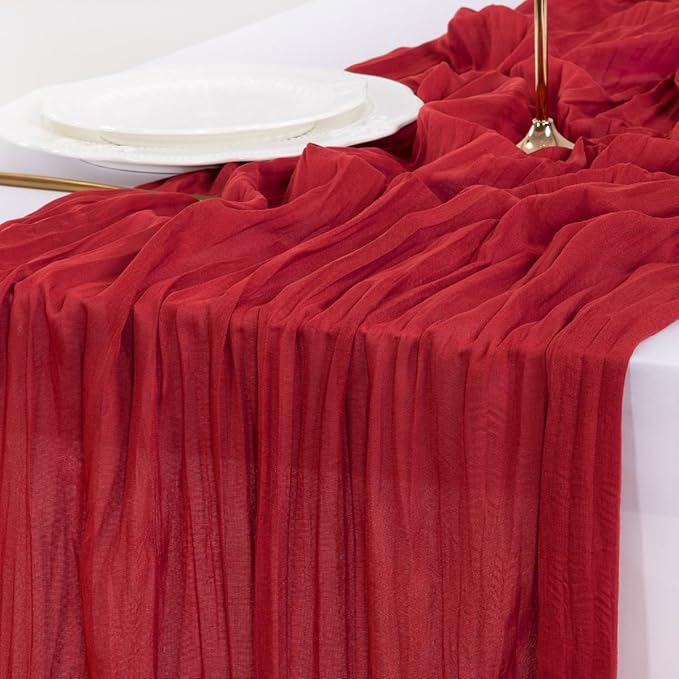 Socomi 6pcs Red Cheesecloth Table Runner Boho Rustic Gauze 120 inch 10FT Cheese Cloth Runner for Wedding Party Baby Shower Birthday Home Decor Holiday Decorations