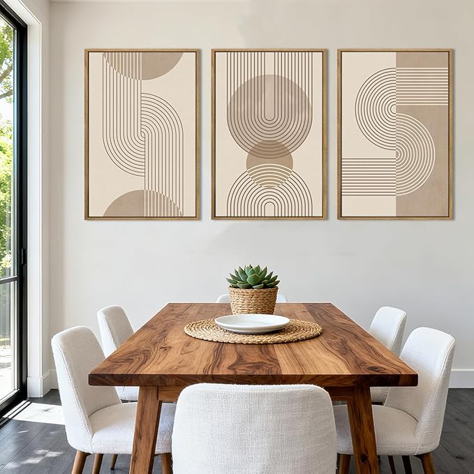 Anyzal Large Abstract Wall Art Boho Geometric Artwork Neutral Modern Wall Art 24x36 Inch for Living Room Bedroom Office Set of 3