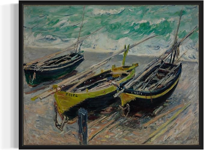 Three Fishing Boats Claude Monet Wall Art Print Poster, Impressionist Painting Wall Art Wall Decor, for Bedroom and Living room Bathroom Decor 115 (Three Fishing Boats, 16 x 20 inches, Black Frame)