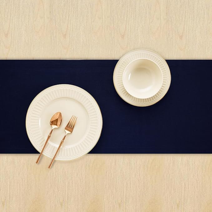 Solino Home Linen Navy Blue Table Runner 144 Inches Long - 100% Pure Linen Extra Long Table Runner 14 x 144 Inch for Winter, Spring, Easter - Fete