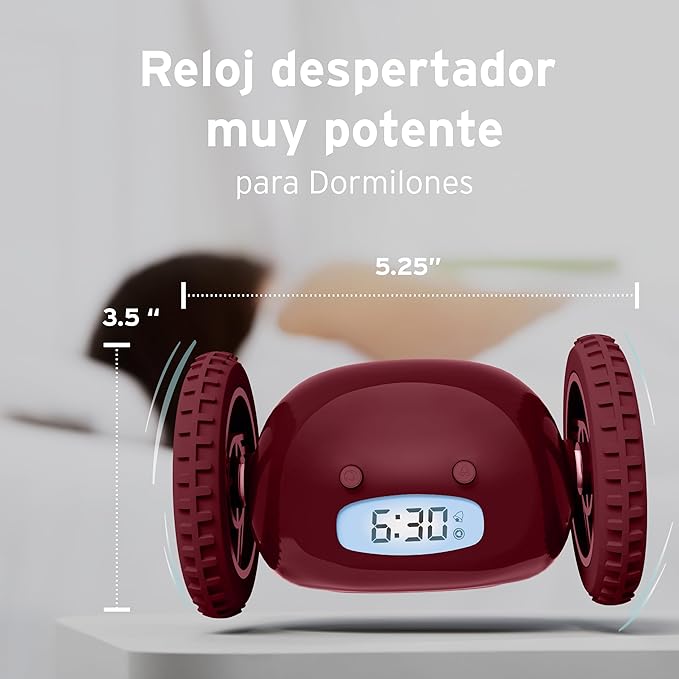 CLOCKY Extra Loud Alarm Clock for Heavy Sleepers on Wheels Rolls Runs Away Vibrating, Easy to Set Super Smart Snooze Digital Bed Shaker Alarm Clock Funny Gift for Adults Kids Teens Bedrooms (Wine)
