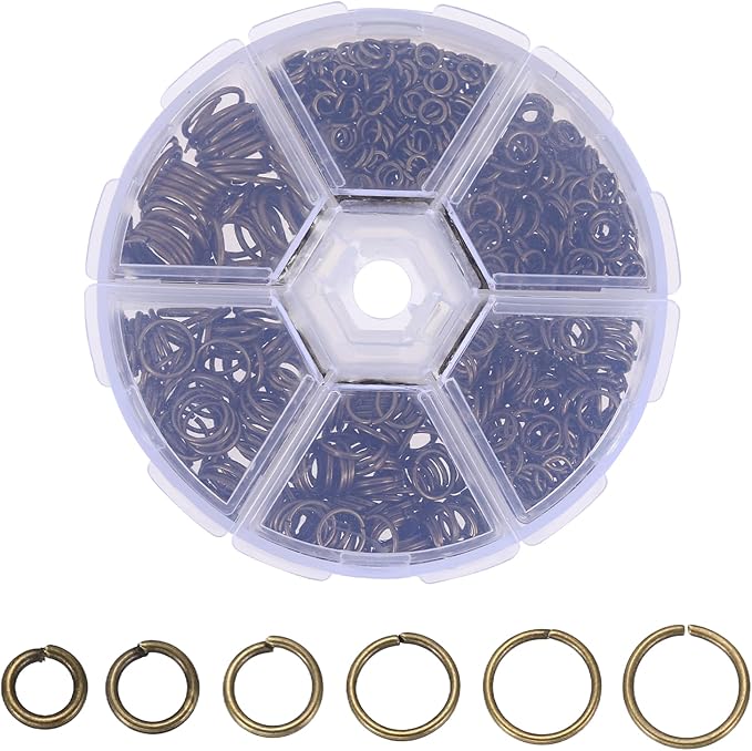 MECCANIXITY Jump Rings for Jewelry Making, 6 Sizes Alloy Open Jump Rings for Keychains Earings DIY Craft(Bronze, 880Pcs)