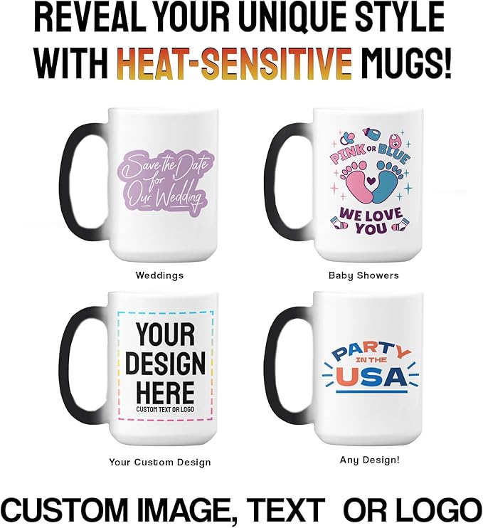 Personalized Coffee Mug – Custom Photo, Text, or Logo Ceramic Mug Tea Cup | Taza Personalizada with Picture or Message | Customized Gift Idea for Men & Women, Mom, Dad, Friends - Black | 15oz