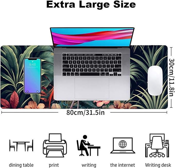 Tropical Flamingo Gaming Mouse Pad, Office Desk Mat, Anti-Slip Rubber Base Cool Aesthetic Mouse Pads for Computer Laptop Keyboard School Home Desktop Gamer Home Accessories Decor 31.5" x 11.8"